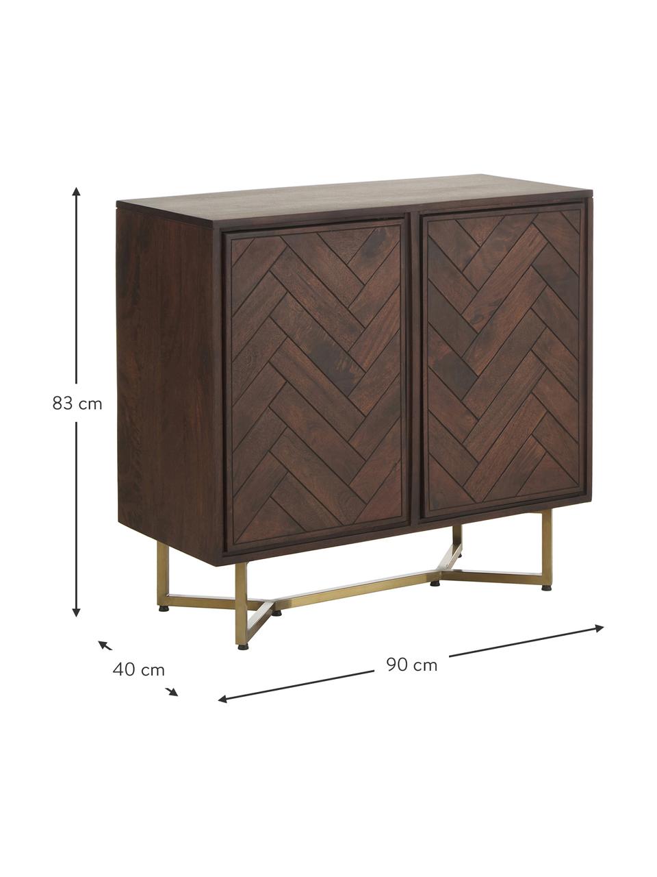 Chiffonnier de madera maciza Luca, Cuerpo: madera de mango maciza pi, Patas: metal con pintura en polv, Parte trasera: tablero de fibras de dens, Madera de mango, dorado, An 90 x Al 83 cm