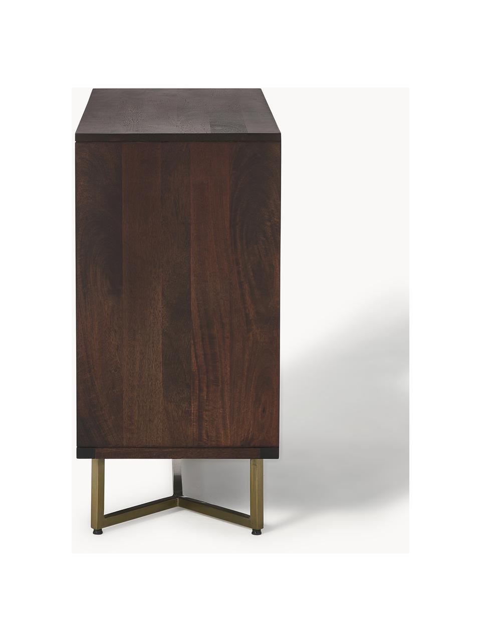 Credenza in legno massiccio con motivo spina di pesce Luca, Piedini: metallo verniciato a polv, Legno di mango, dorato, Larg. 90 x Alt. 83 cm
