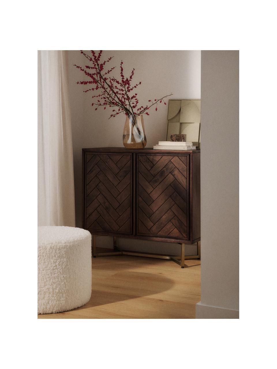 Enfilade en manguier massif à motif chevrons Luca, Manguier, cadre doré, larg. 90 x haut. 83 cm