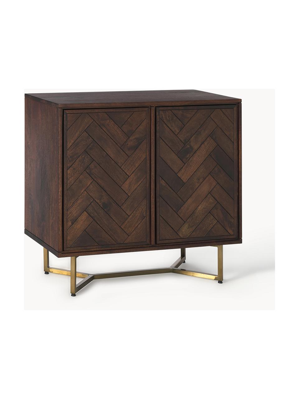 Credenza in legno di mango con motivo spina di pesce Luca, Piedini: metallo verniciato a polv, Legno di mango, dorato, Larg. 90 x Alt. 83 cm