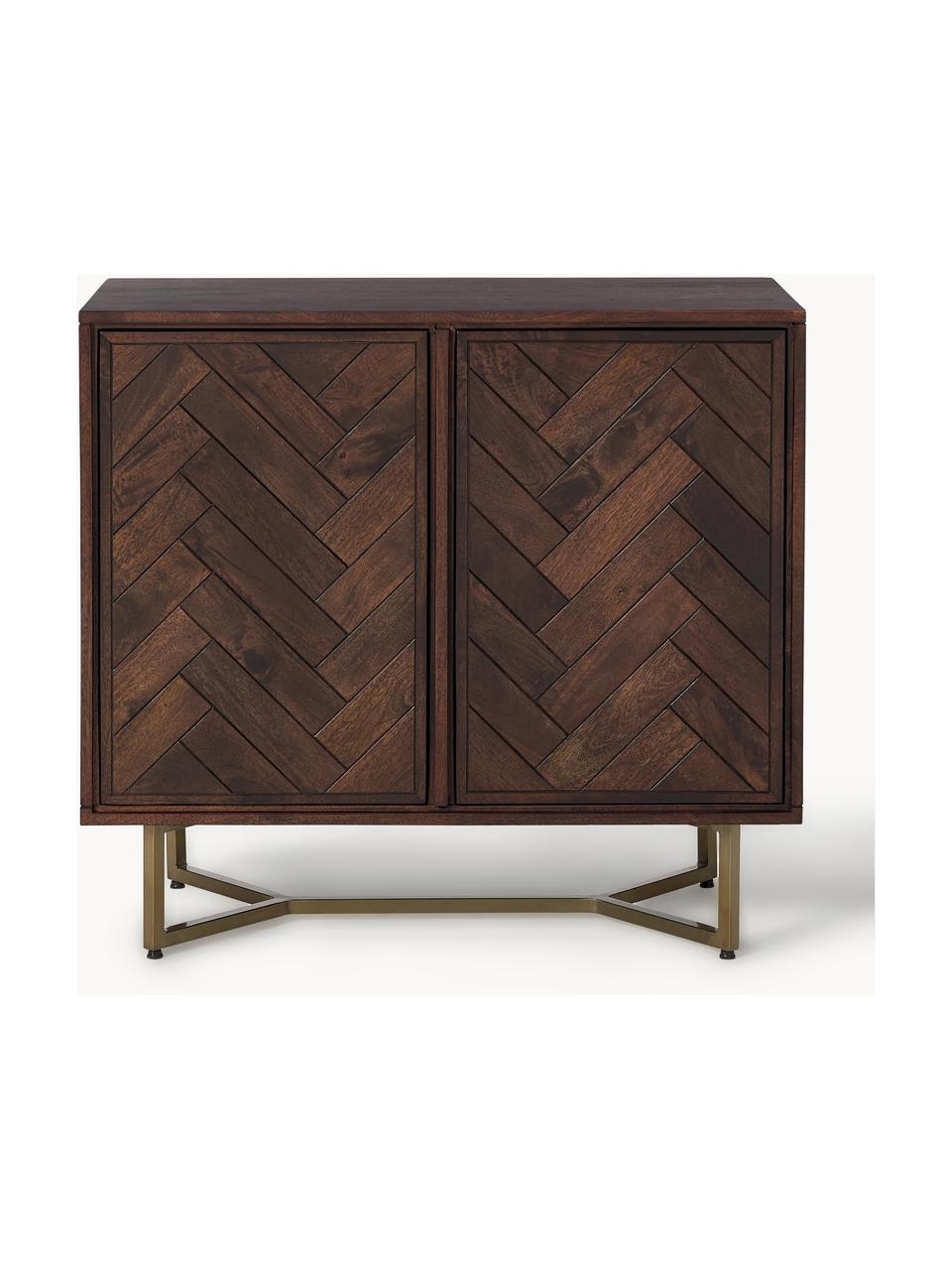 Credenza in legno di mango con motivo spina di pesce Luca, Piedini: metallo verniciato a polv, Legno di mango, dorato, Larg. 90 x Alt. 83 cm