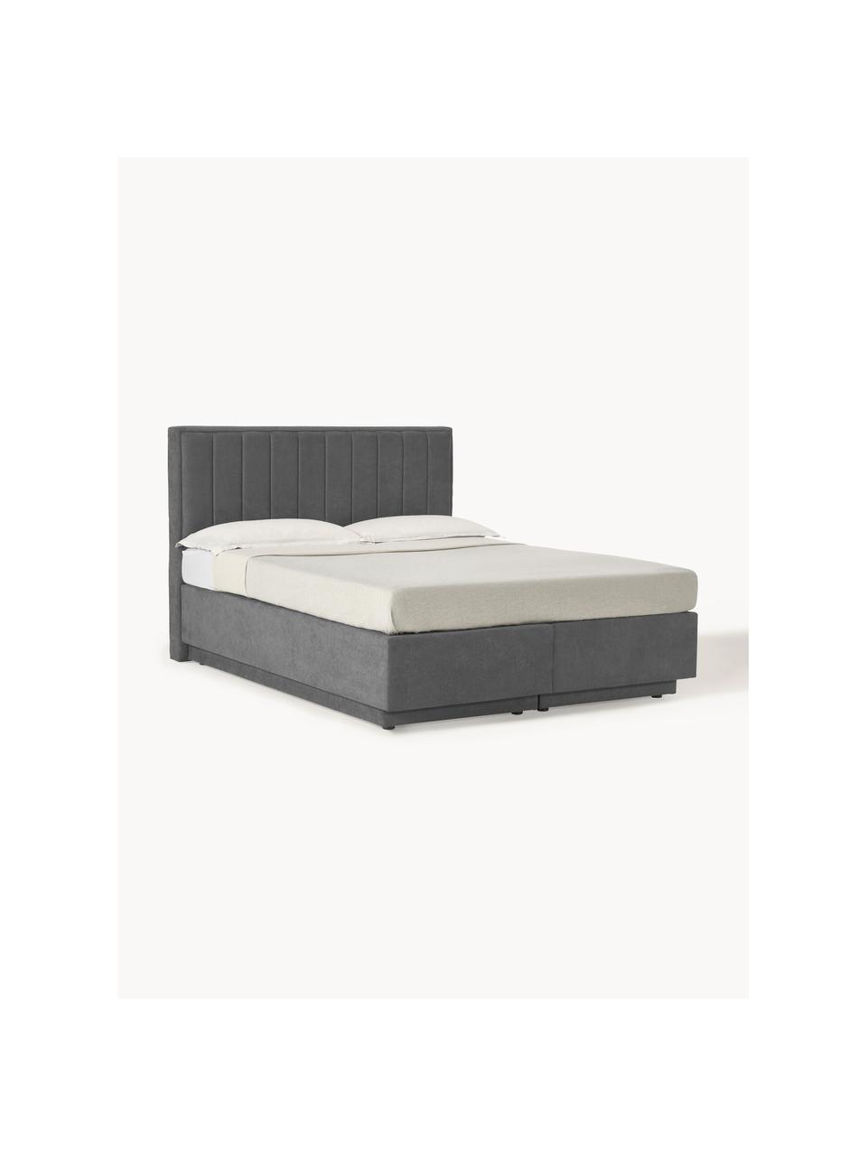 Boxspringbed Livia met opbergruimte, Matras: 5-zones pocketvering, Geweven stof donkergrijs, B 180 x L 200 cm, hardheidsgraad H2