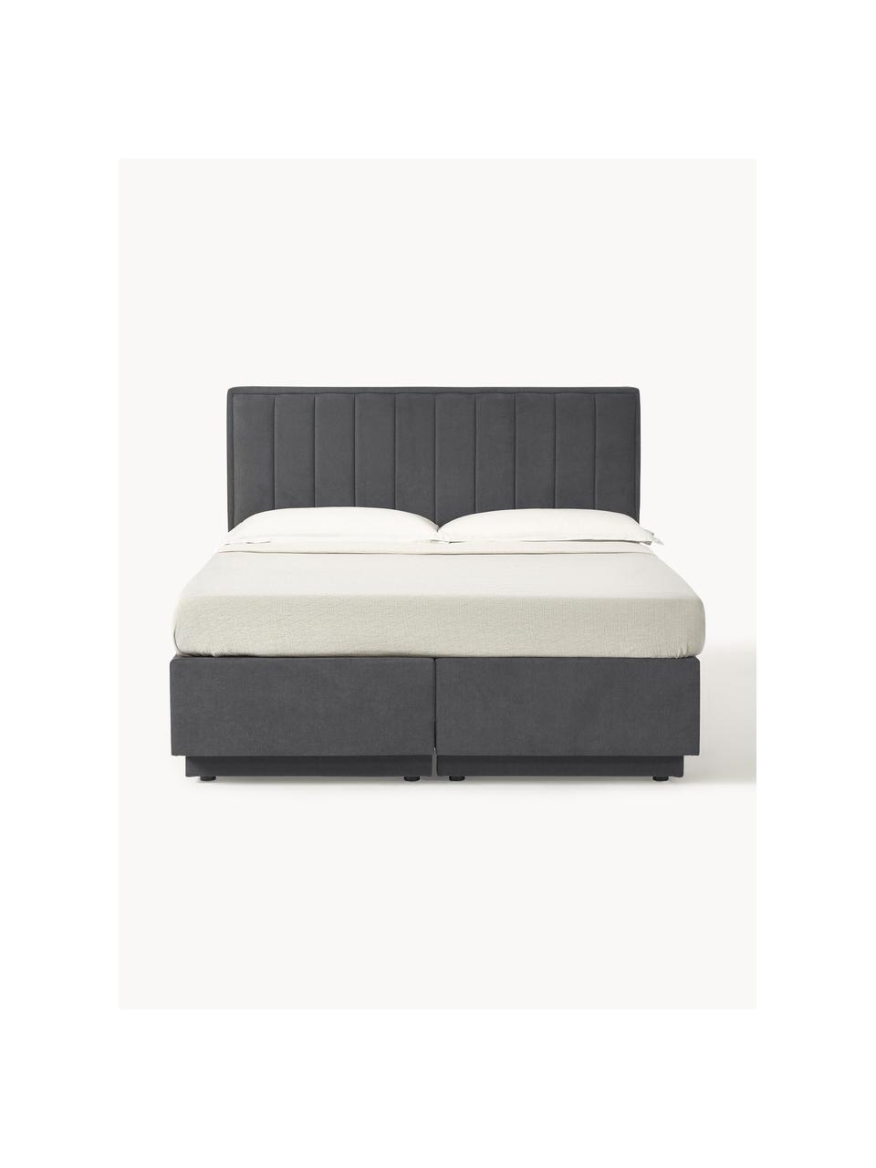 Cama continental con espacio de almacenamiento Livia, Patas: plástico, Tejido gris oscuro, An 180 x L 200  cm, dureza H2