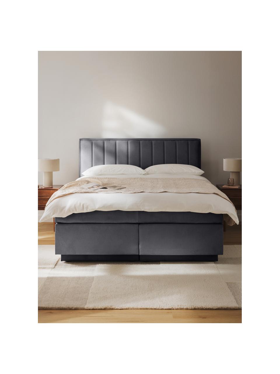 Cama continental con espacio de almacenamiento Livia, Patas: plástico, Tejido gris oscuro, An 180 x L 200  cm, dureza H2