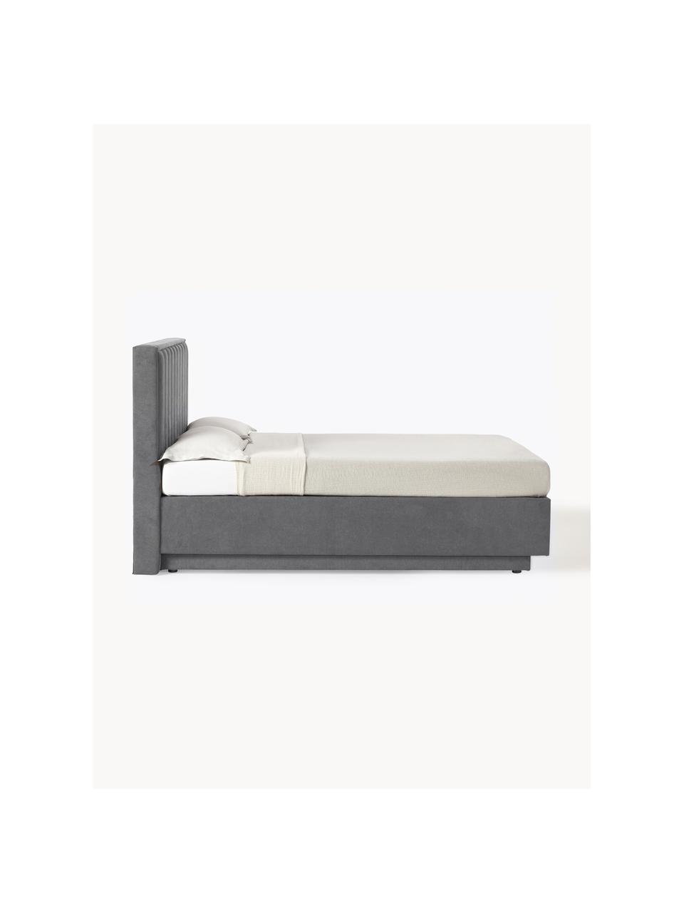 Cama continental con espacio de almacenamiento Livia, Patas: plástico, Tejido gris oscuro, An 180 x L 200  cm, dureza H2