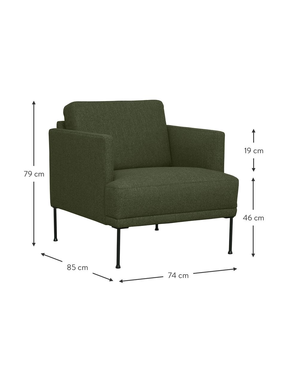 Kreslo s kovovými nohami Fluente, tmavozelená, Š 74 x H 85 cm