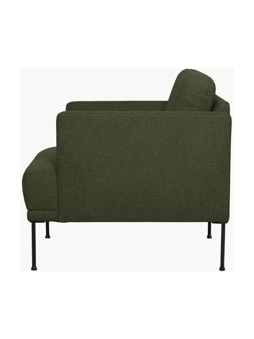 Fauteuil Fluente met metalen poten, Bekleding: 100% polyester. Met 40.00, Frame: massief grenenhout, FSC-g, Poten: gepoedercoat metaal., Geweven stof donkergroen, B 74 x D 85 cm