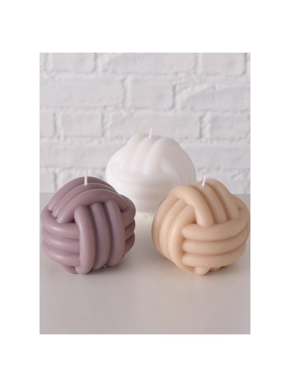 Set de velas Knot, 3 uds., Cera, Lila, melocotón, blanco, Ø 9 cm