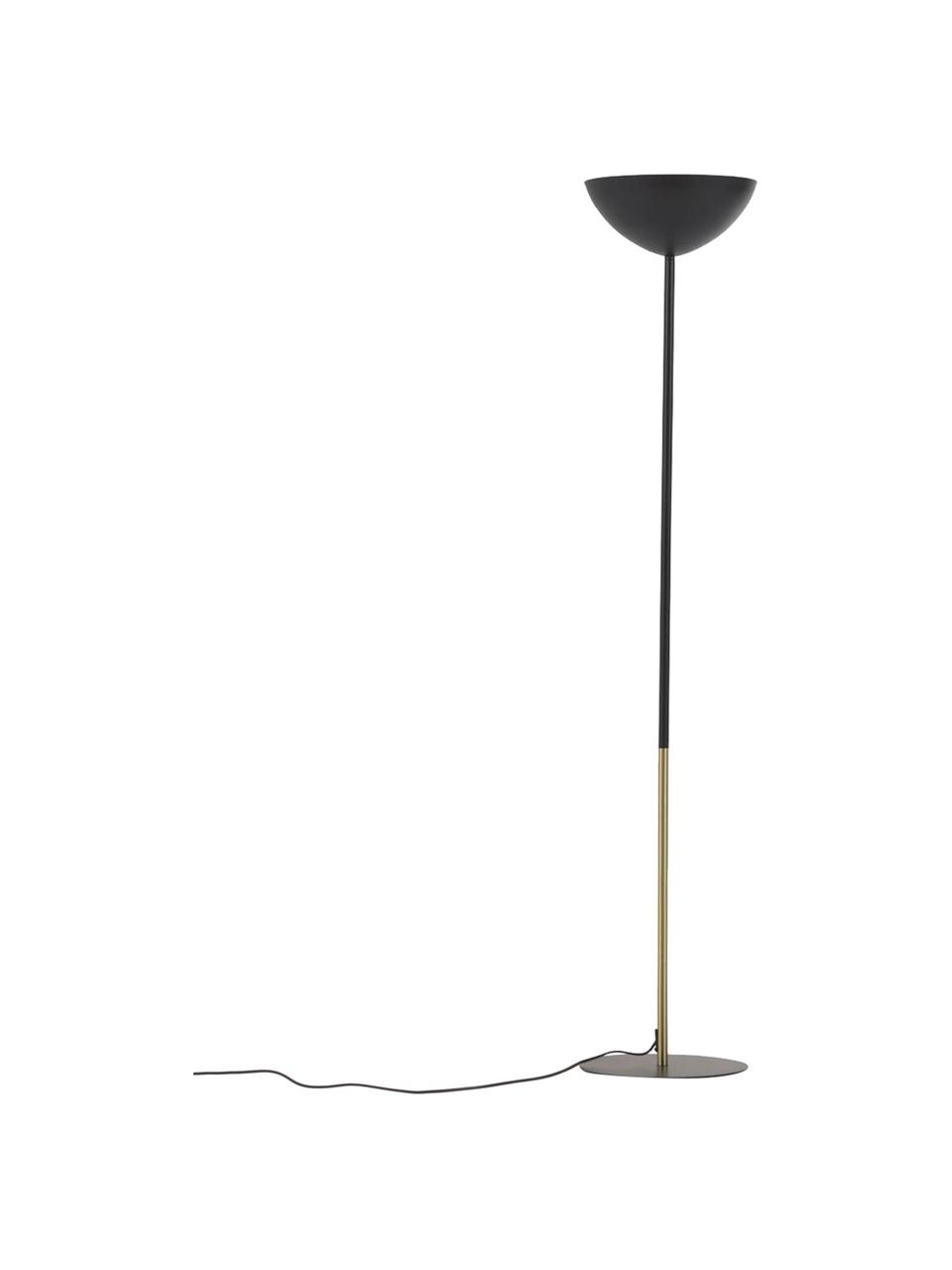 Uplighter Eglantina in zwart/goud, Lampenkap: gecoat metaal, Lampvoet: gecoat metaal, Zwart, goudkleurig, Ø 30 cm x H 155 cm