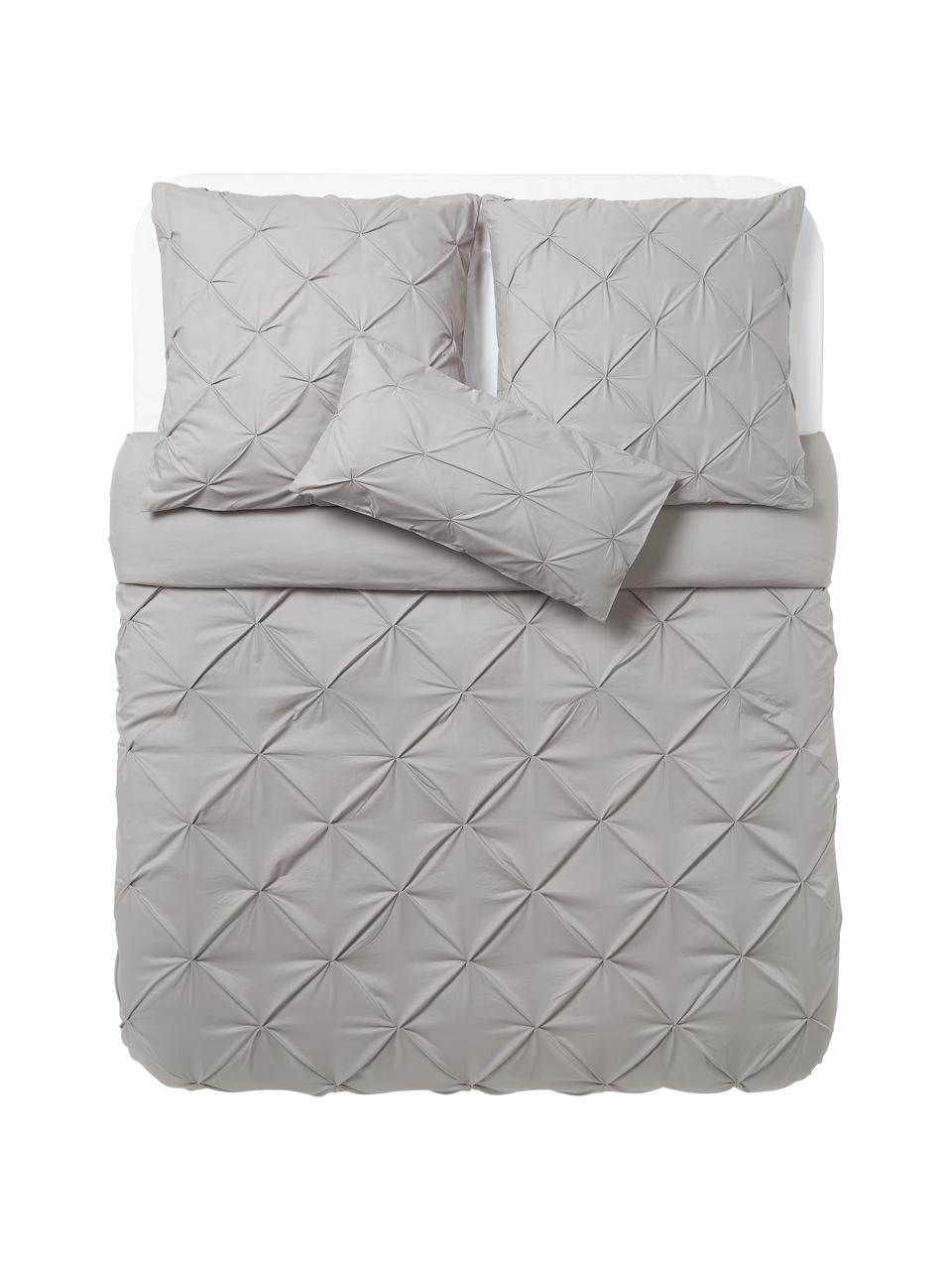 Baumwollperkal-Bettdeckenbezug Brody mit Steppmuster in Origami-Optik in Grau, Webart: Perkal Fadendichte 200 TC, Grau, B 200 x L 200 cm
