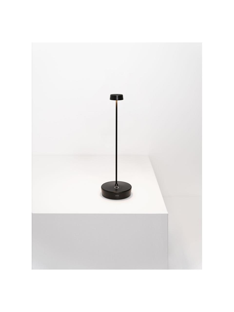 Kleine mobiele LED tafellamp Swap Mini, dimbaar, Lamp: aluminium, gecoat, Zwart, Ø 10 x H 29 cm