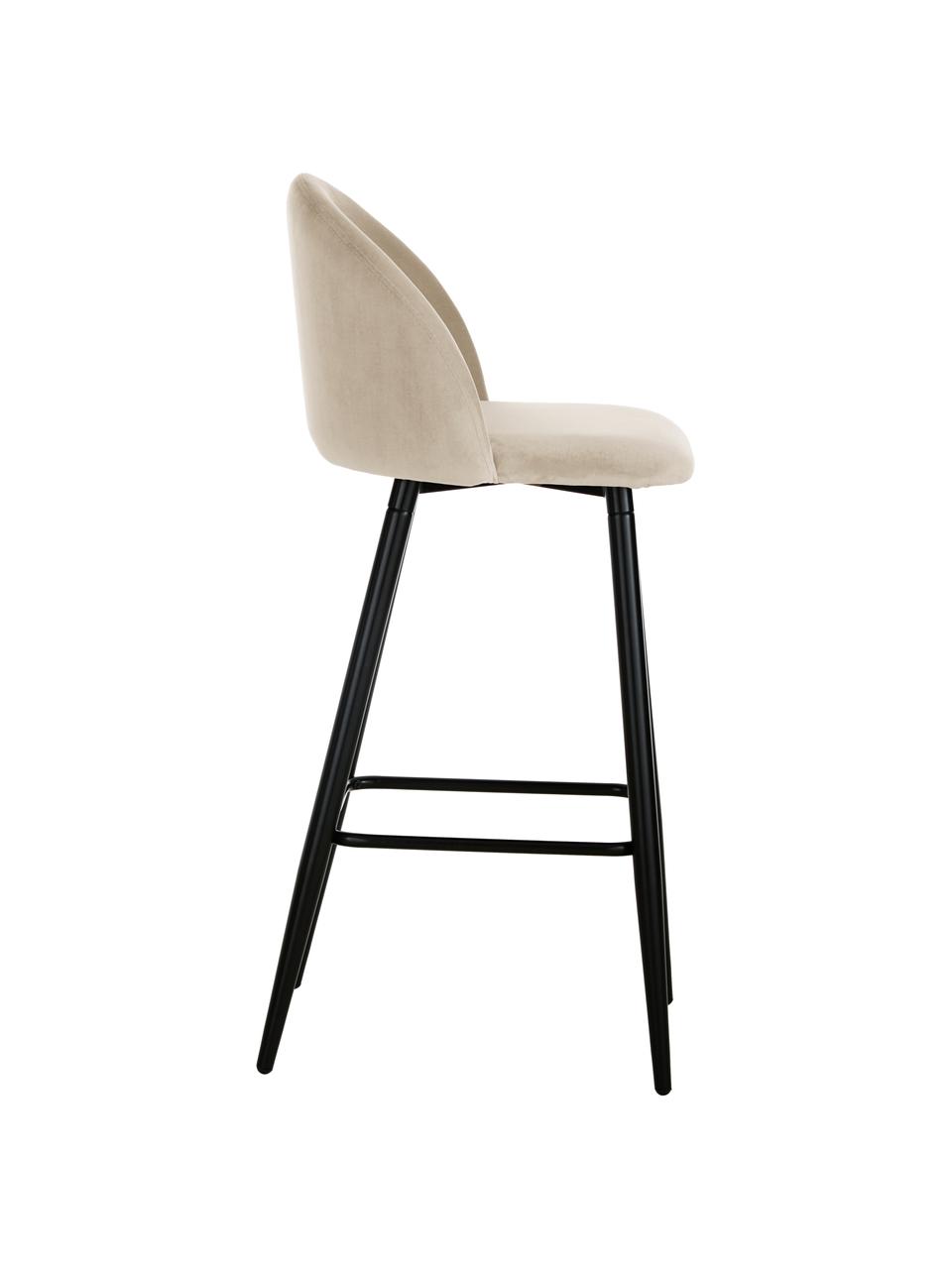 Tabouret de bar en velours blanc crème Amy, Blanc, larg. 45 x haut. 103 cm