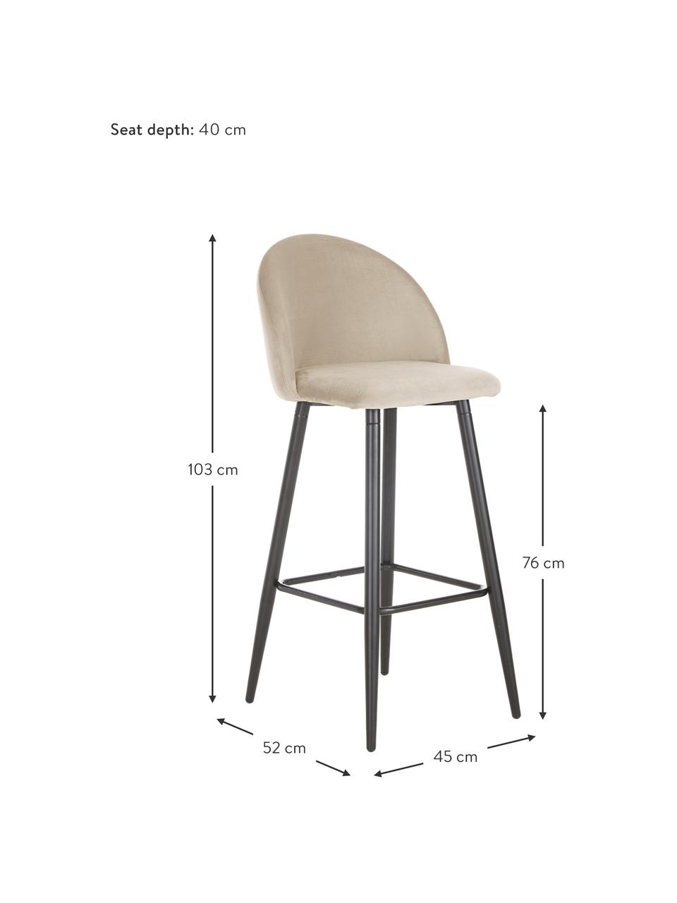 Sgabello alto in velluto bianco crema Amy, Rivestimento: velluto (poliestere) Il r, Gambe: metallo verniciato a polv, Velluto bianco crema, Larg. 45 x Alt. 103 cm