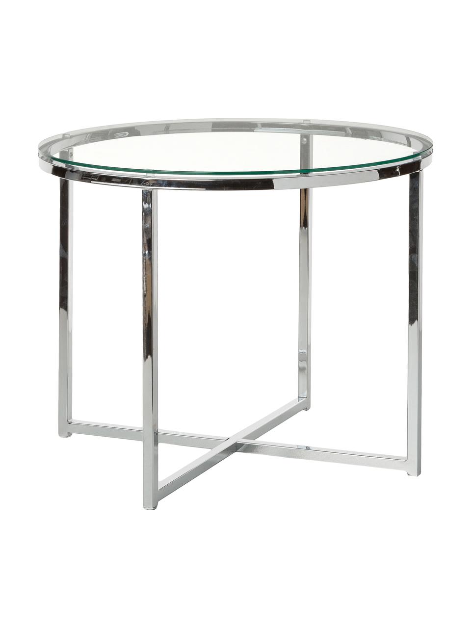 Mesa auxiliar Matheo, tablero de cristal, Estructura: metal, cromado, Tablero: vidrio laminado, Transparente, metal cromado., Ø 55 x Al 45 cm