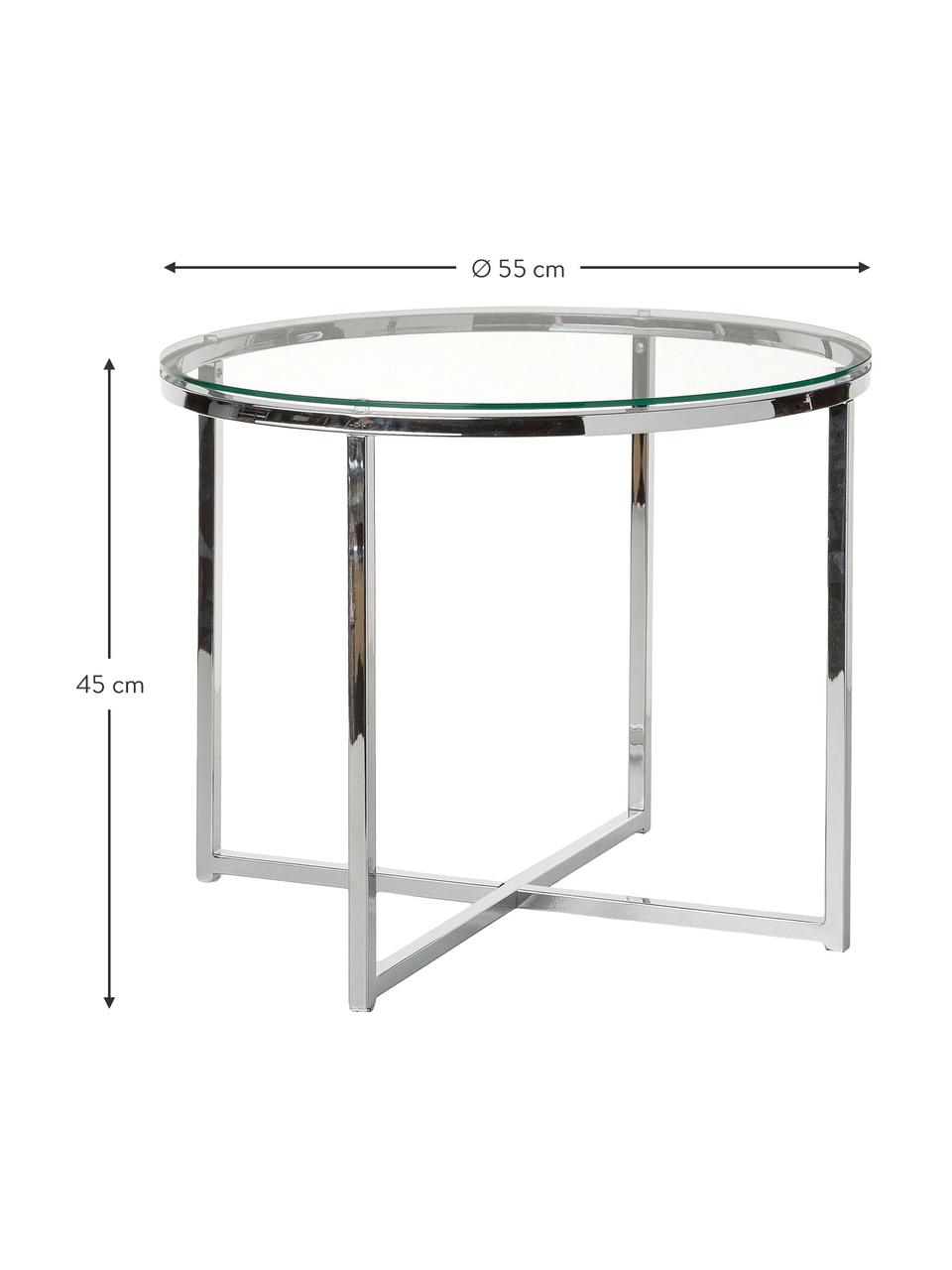 Stolik pomocniczy ze szklanym blatem Matheo, Stelaż: metal chromowany, Blat: szkło hartowane, Transparentny, metal chromowany, Ø 55 x W 45 cm