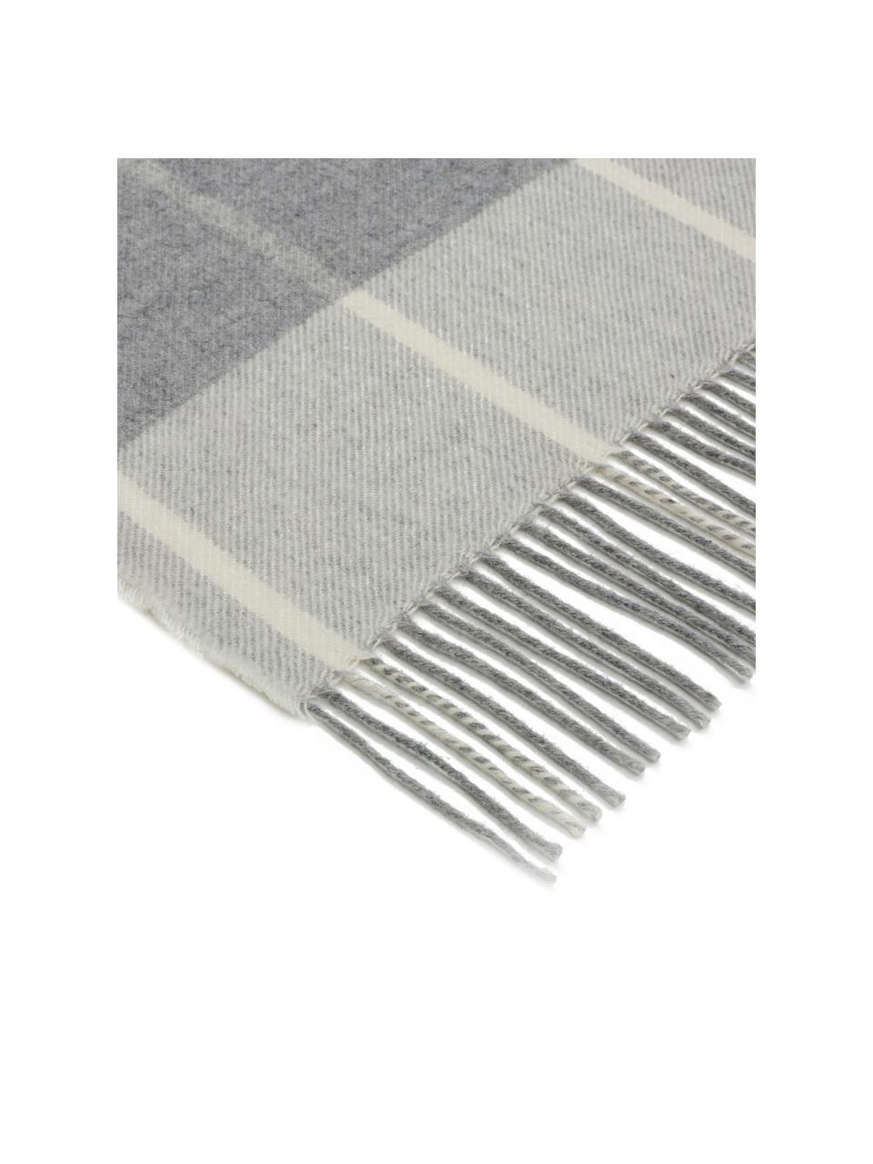 Plaid en laine et cachemire gris clair à carreaux Farison, 90 % laine, 10 % cachemire, Gris clair, gris moyen, larg. 140 x long. 200 cm