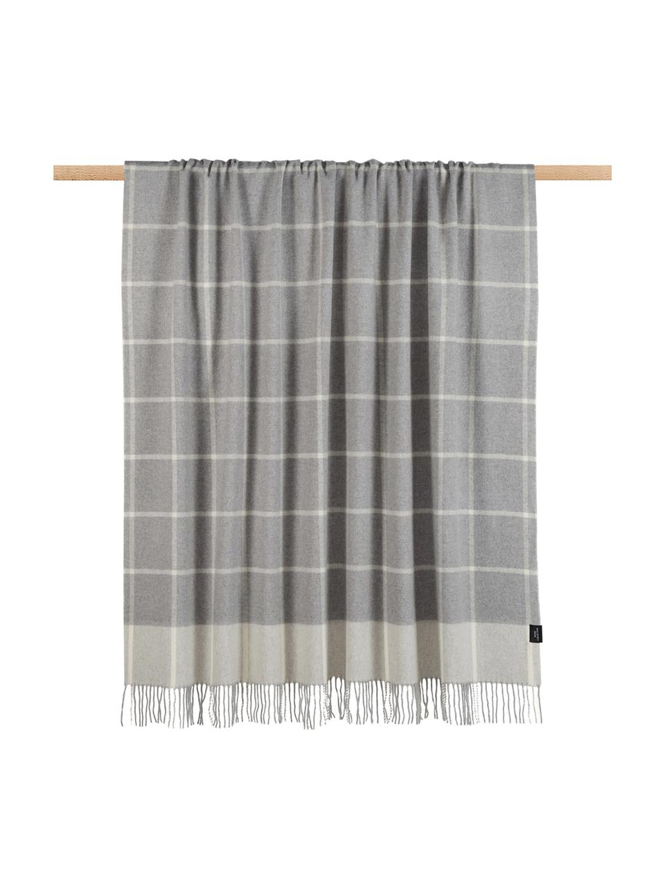 Plaid in lana a quadri Farison, 90% lana, 10% cashmere, Grigio chiaro, grigio medio, Larg. 140 x Lung. 200 cm