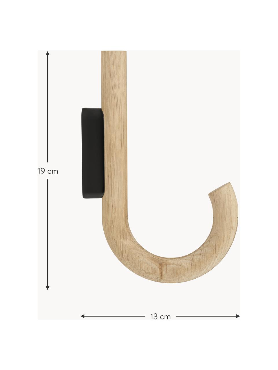 Eichenholz-Wandhaken Umbrella, in verschiedenen Größen, Haken: Eichenholz, Eichenholz, Schwarz, B 6 x H 13 cm