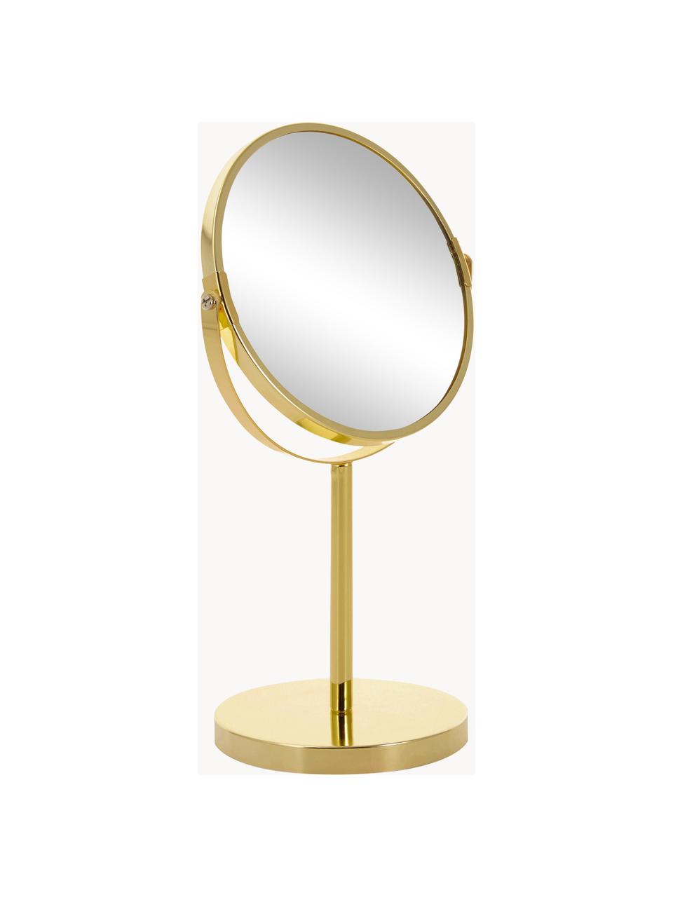 Runder Kosmetikspiegel Classic mit Vergrößerung und Metallsockel, Rahmen: Metall, beschichtet, Spiegelfläche: Spiegelglas, Goldfarben, Ø 20 x H 35 cm