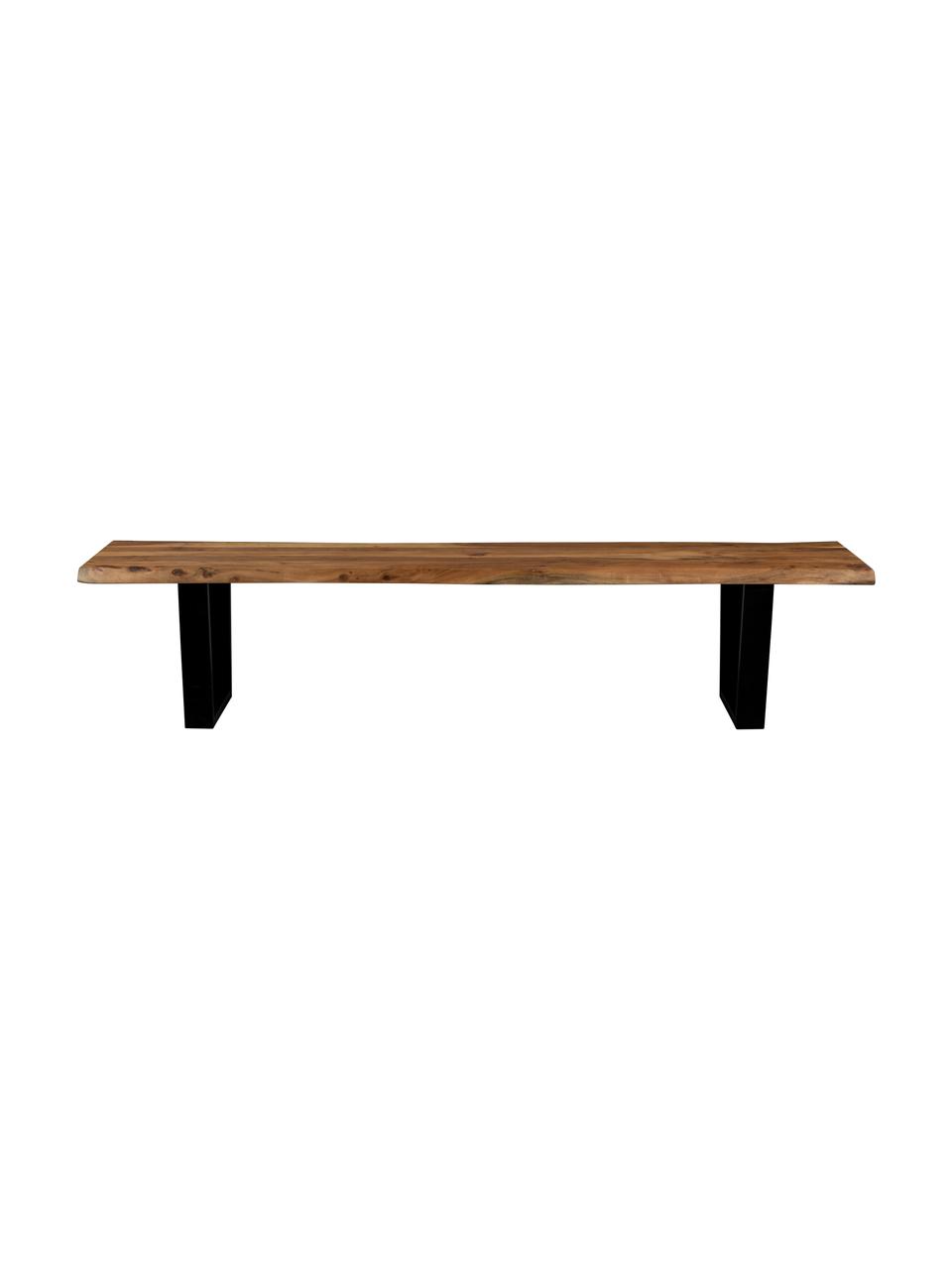Sitzbank Aka aus Akazienholz, verschiedene Größen, Sitzfläche: Massives Akazienholz, Gestell: Metall, pulverbeschichtet, Akazienholz, Schwarz, B 180 x T 45 cm