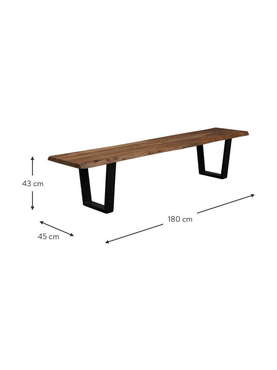 Banco de madera de acacia Aka, tamaños diferentes, Asiento: madera de acacia maciza, Estructura: metal con pintura en polv, Madera de acacia, negro, An 200 x F 45 cm
