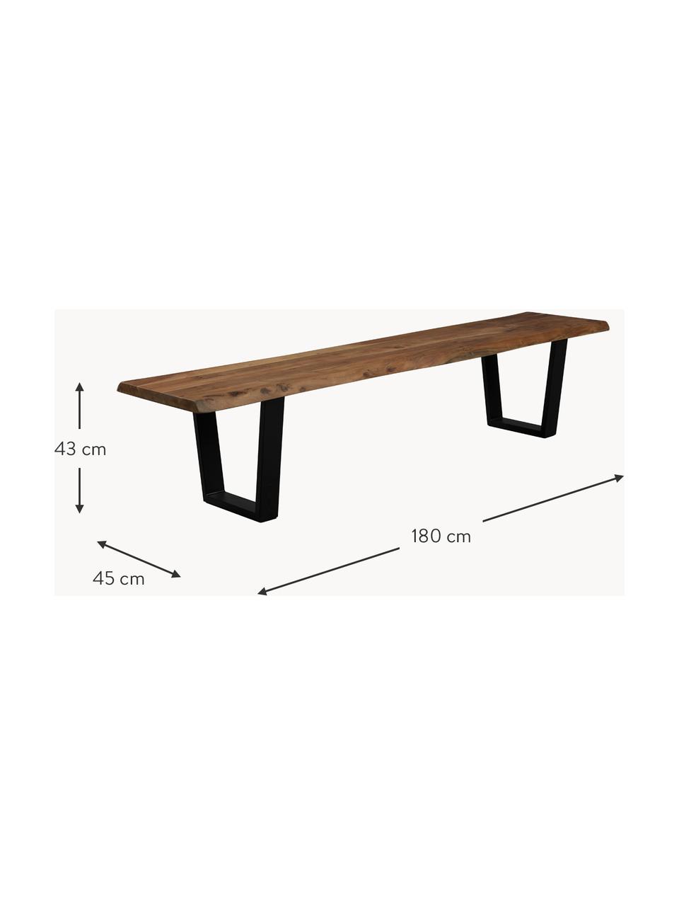 Zitbank Aka van acaciahout, verschillende formaten, Tafelblad: massief acaciahout, Frame: gepoedercoat metaal, Acaciahout, zwart, B 180 x H 45 cm