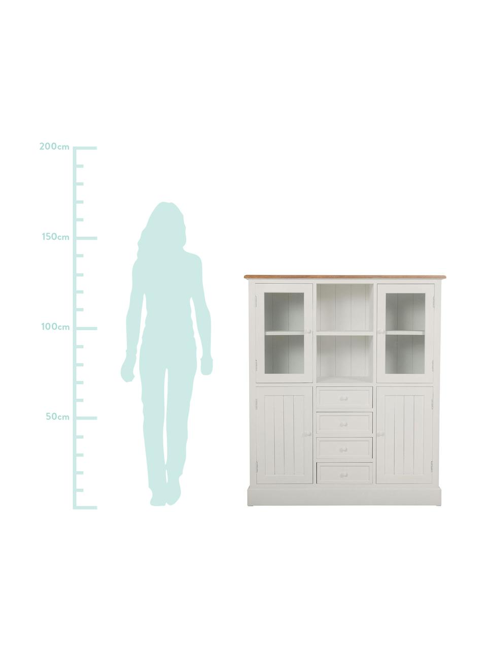 Vitrina Noa, Estructura: madera de paulownia, Blanco, Beige, An 115 x Al 131 cm