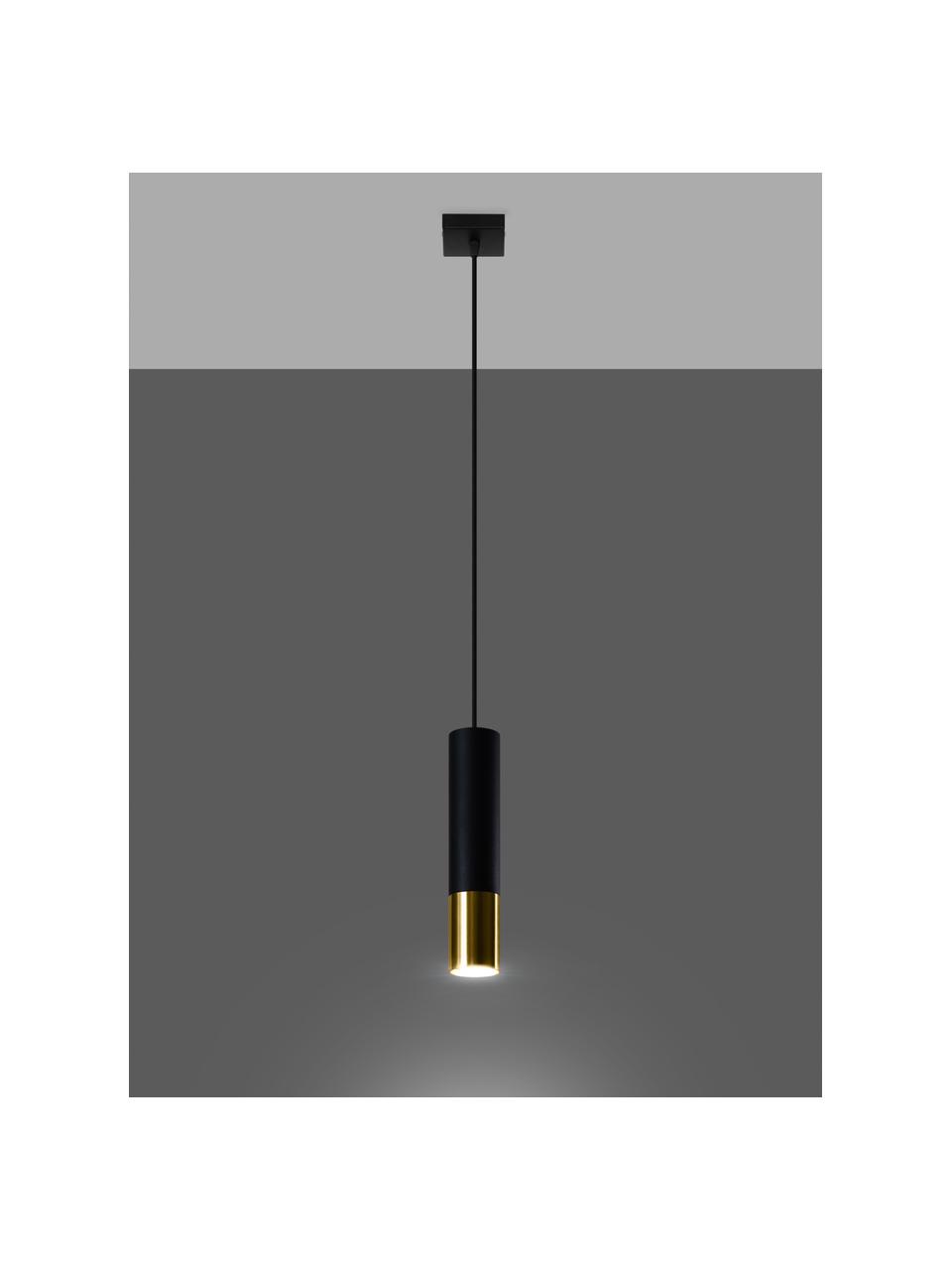 Lámpara de techo pequeña Longbot, Pantalla: acero recubierto, Anclaje: acero recubierto, Cable: plástico, Estructura: madera de roble, negro pintado Patas: dorado brillante cepillado, Ø 6 x Al 30 cm