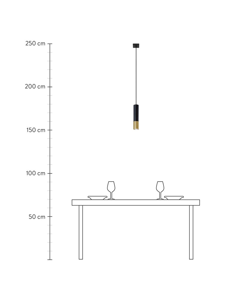 Kleine Pendelleuchte Longbot in Schwarz-Gold, Lampenschirm: Stahl, beschichtet, Baldachin: Stahl, beschichtet, Schwarz, Goldfarben, Ø 6 x H 30 cm