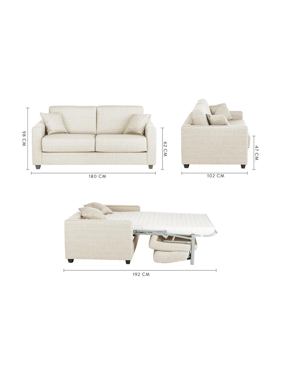 Schlafsofa Maria in Cremefarben im Landhaus-Stil, ausklappbar, Bezug: 40% Baumwolle, 20% Leinen, Korpus: Mitteldichte Faserplatte,, Webstoff Creme, B 180 x T 97cm