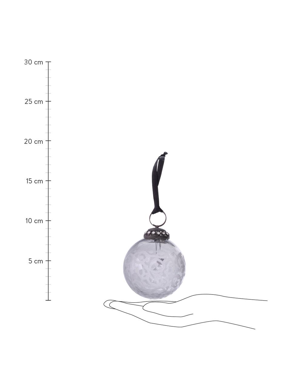 Handgemaakte kerstballenset Aestar, set van 4, Lichtgrijs, zwart, Ø 8 x H 9 cm