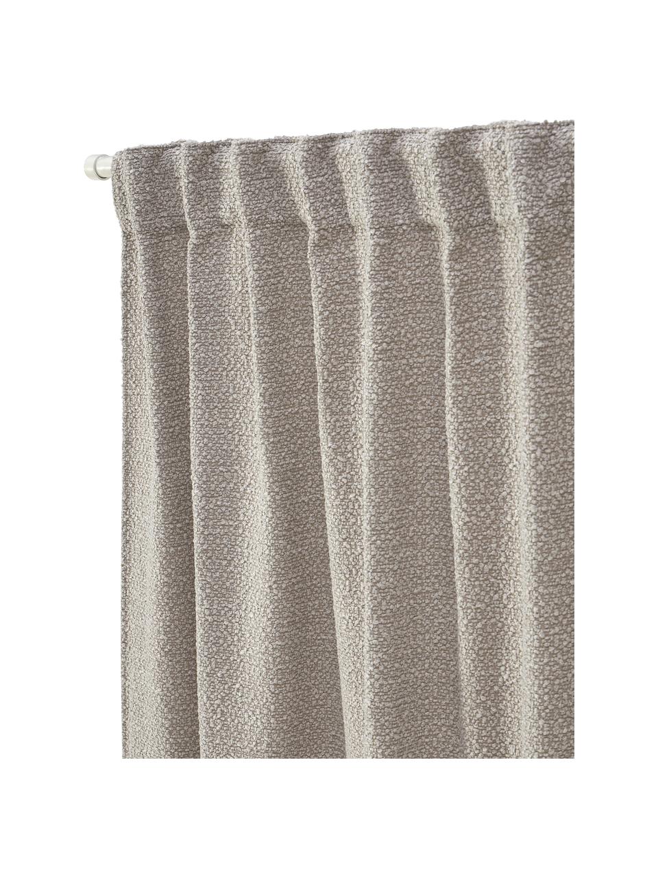 Cortinas opacas en tejido bouclé Bellamie, 2 uds, Bouclé (85% poliéster, 15% acrílico), Greige, An 135 x L 260 cm