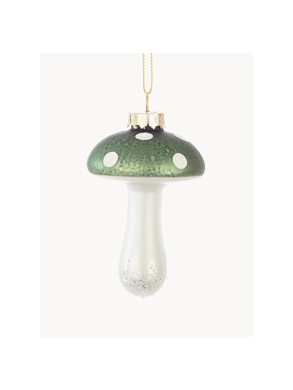 Ozdoby na vánoční stromeček Mushroom, 12 ks, Sklo, Šalvějově zelená, bílá, Ø 6 cm, V 9 cm