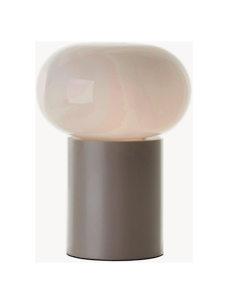 Lámpara de mesa pequeña Deany, Pantalla: vidrio, Cable: forro textil, Greige, blanco, Ø 20 x Al 27 cm