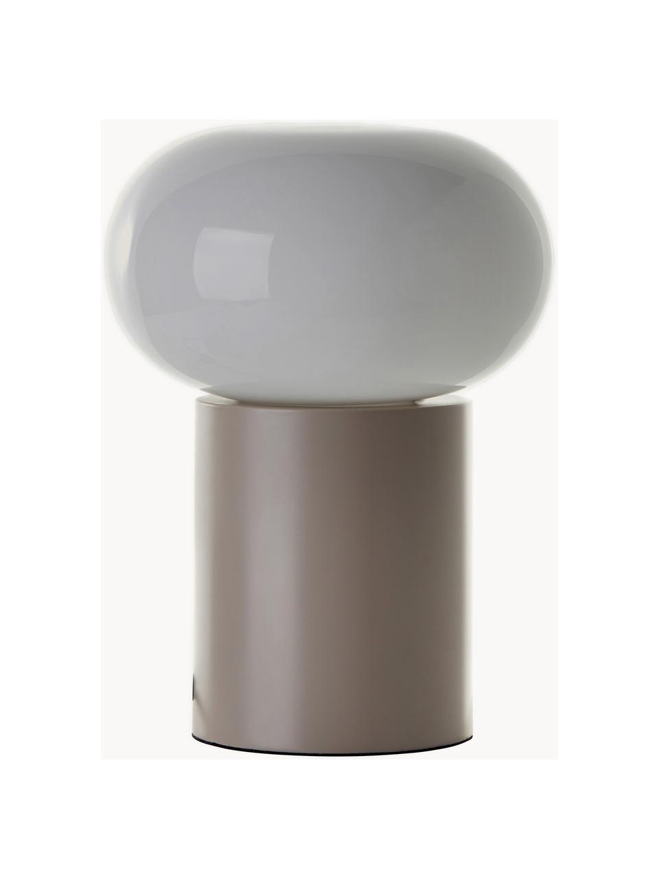 Kleine tafellamp Deany, Lampenkap: glas, Lampvoet: gecoat metaal, Greige, wit, Ø 20 x H 27 cm