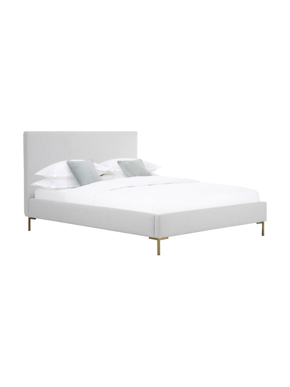 Letto imbottito Peace, Rivestimento: poliestere (tessuto testu, Piedini: metallo verniciato a polv, Tessuto grigio chiaro, Larg. 180 x Lung. 200 cm