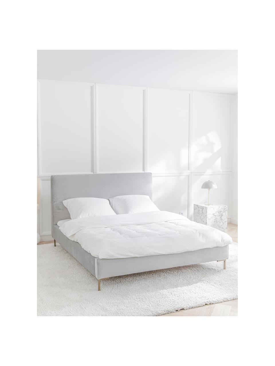 Letto imbottito Peace, Rivestimento: poliestere (tessuto testu, Piedini: metallo verniciato a polv, Tessuto grigio chiaro, Larg. 140 x Lung. 200 cm