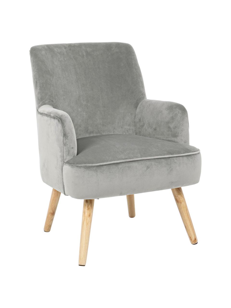 Sillón de terciopelo Adeline, Tapizado: terciopelo de poliéster, Patas: madera de roble, Estructura: madera de pino, Terciopelo gris, An 60 x F 67 cm