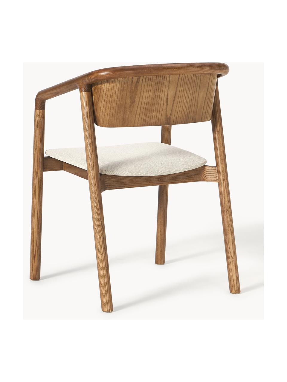 Armstoel Gali met gestoffeerde zitvlak, Bekleding: 100% polyester Met 115.00, Frame: essenhout, eucalyptusmult, Crèmewit, donker essenhout, B 56 x D 55 cm
