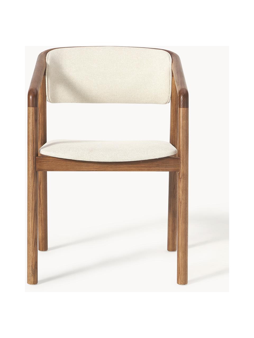 Židle s područkami a čalouněným sedákem Gali, Krémově bílá, tmavě jasanové dřevo, Š 54 cm, H 54 cm
