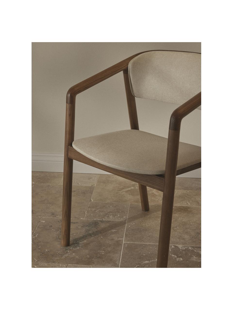 Sedia con braccioli con seduta imbottita Gali, Rivestimento: 100% poliestere Il rivest, Struttura: legno di frassino, multis, Bianco crema, legno di frassino, Larg. 56 x Prof. 55 cm