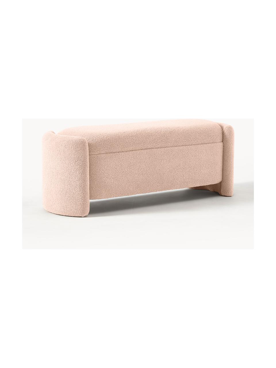 Banc en bouclette avec rangement Benji, Peluche rose pâle, larg. 140 x haut. 48 cm