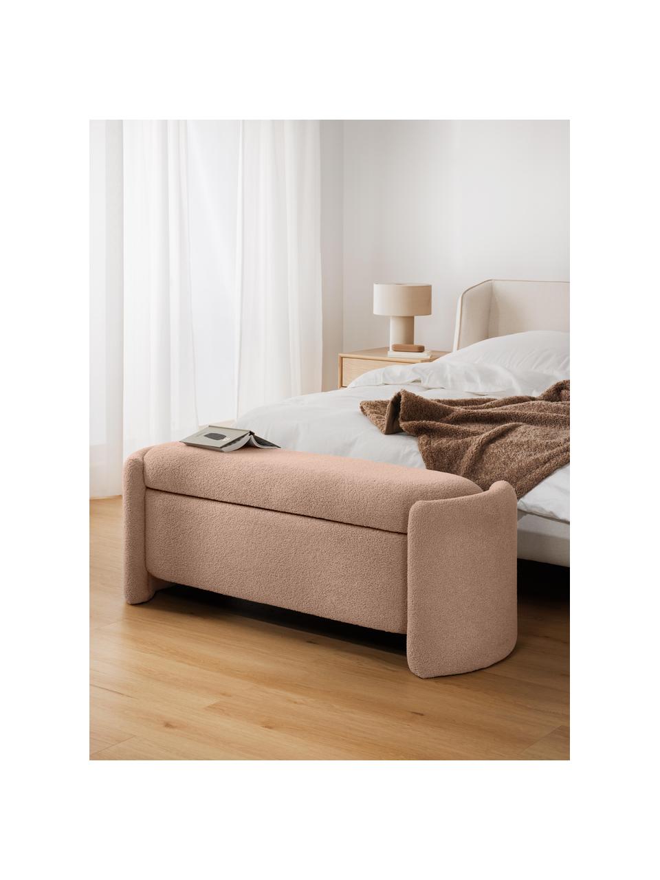 Banc en bouclette avec rangement Benji, Peluche rose pâle, larg. 140 x haut. 48 cm