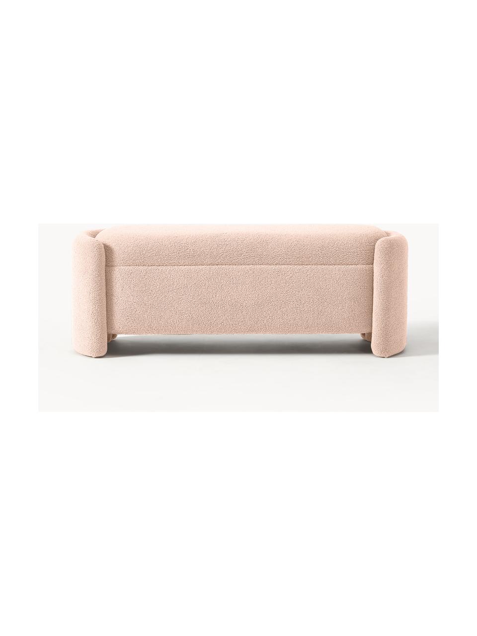 Banc en bouclette avec rangement Benji, Peluche rose pâle, larg. 140 x haut. 48 cm