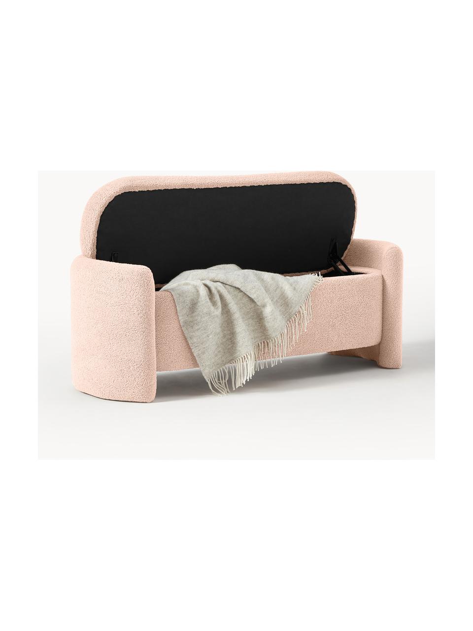 Banc en bouclette avec rangement Benji, Peluche rose pâle, larg. 140 x haut. 48 cm