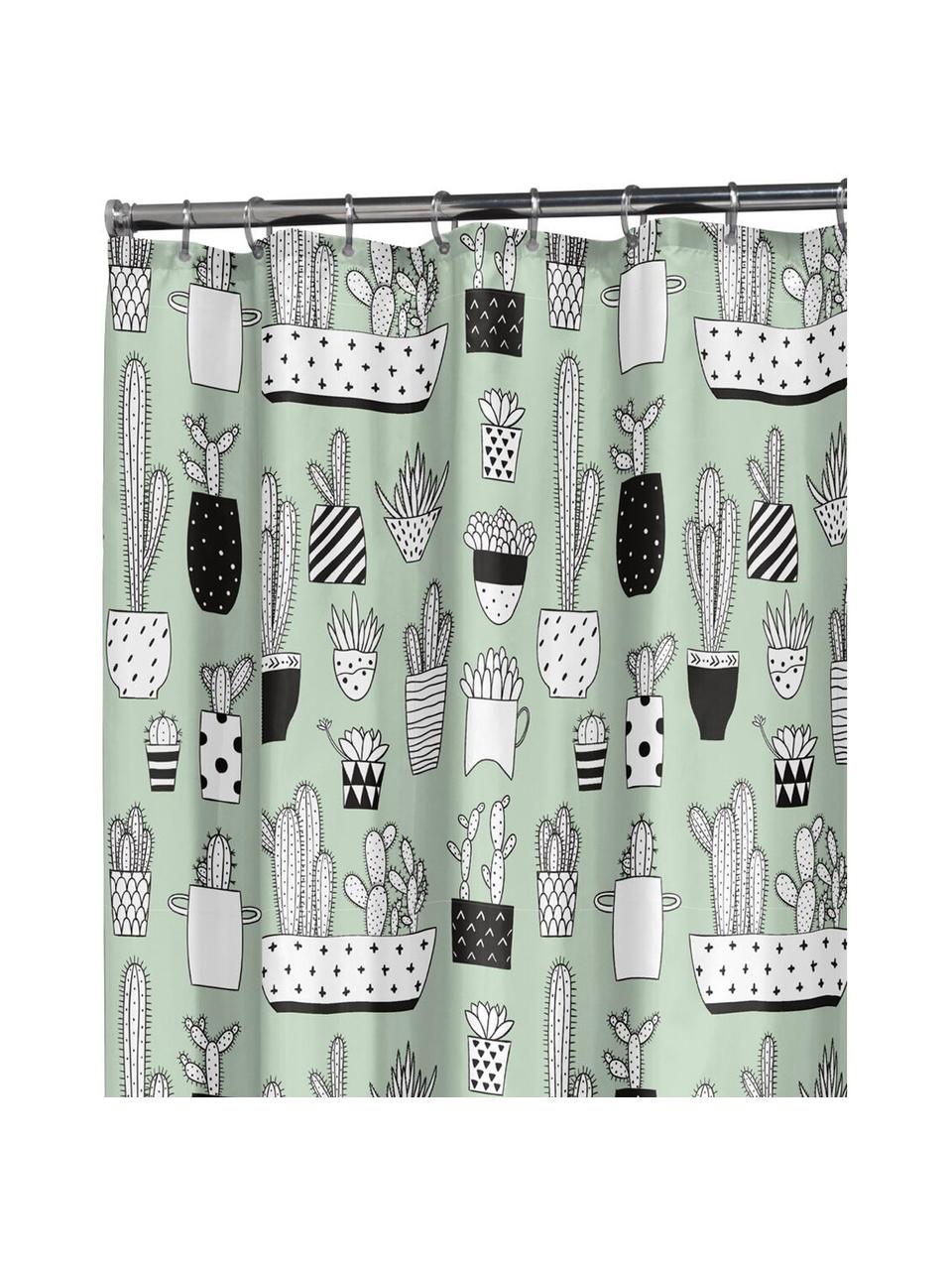 Tenda da doccia con stampa Cactus, Materiale sintetico (PEVA), impermeabile, Verde, nero, bianco, Larg. 180 x Lung. 200 cm
