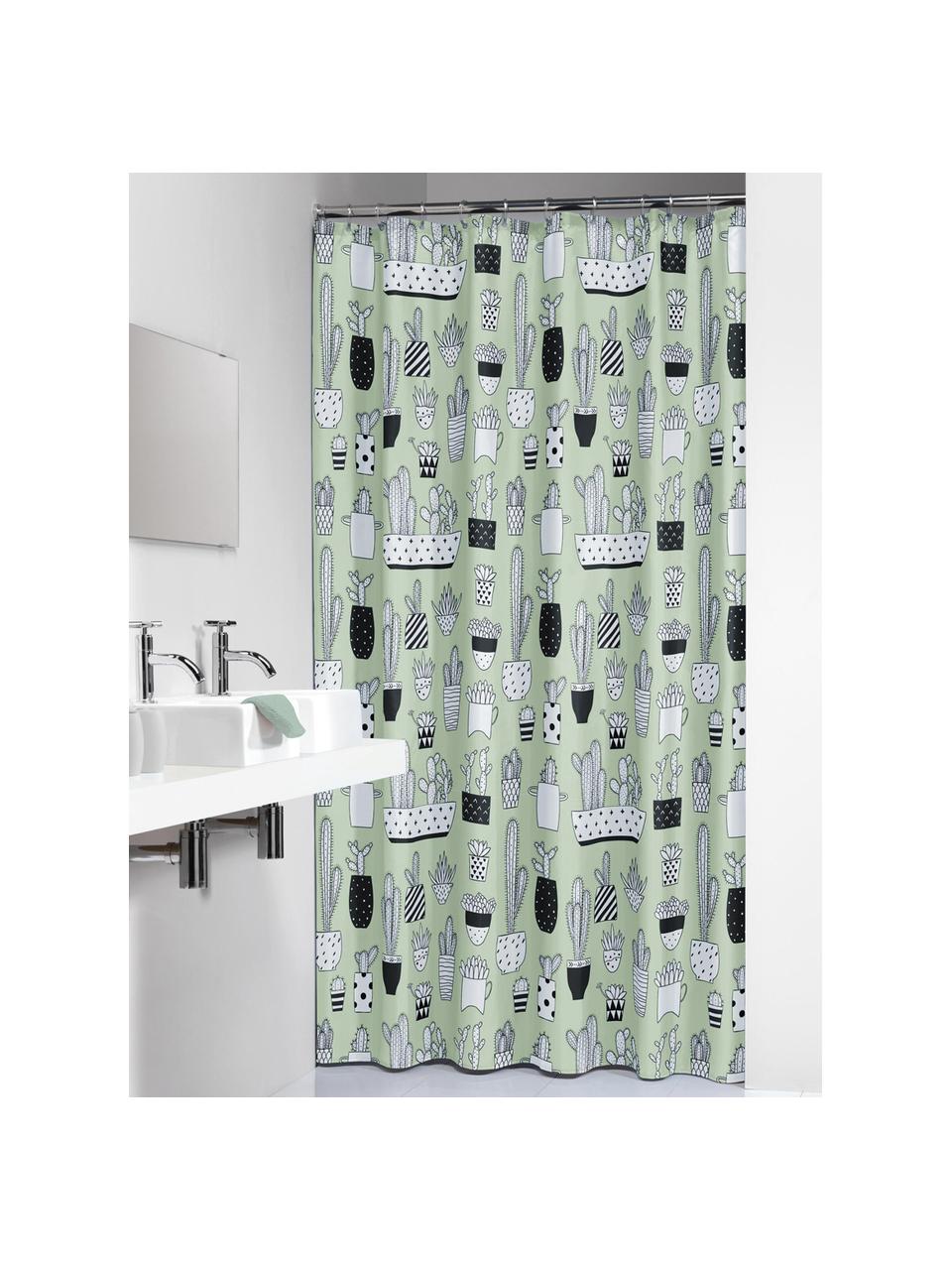 Tenda da doccia con stampa Cactus, Materiale sintetico (PEVA), impermeabile, Verde, nero, bianco, Larg. 180 x Lung. 200 cm