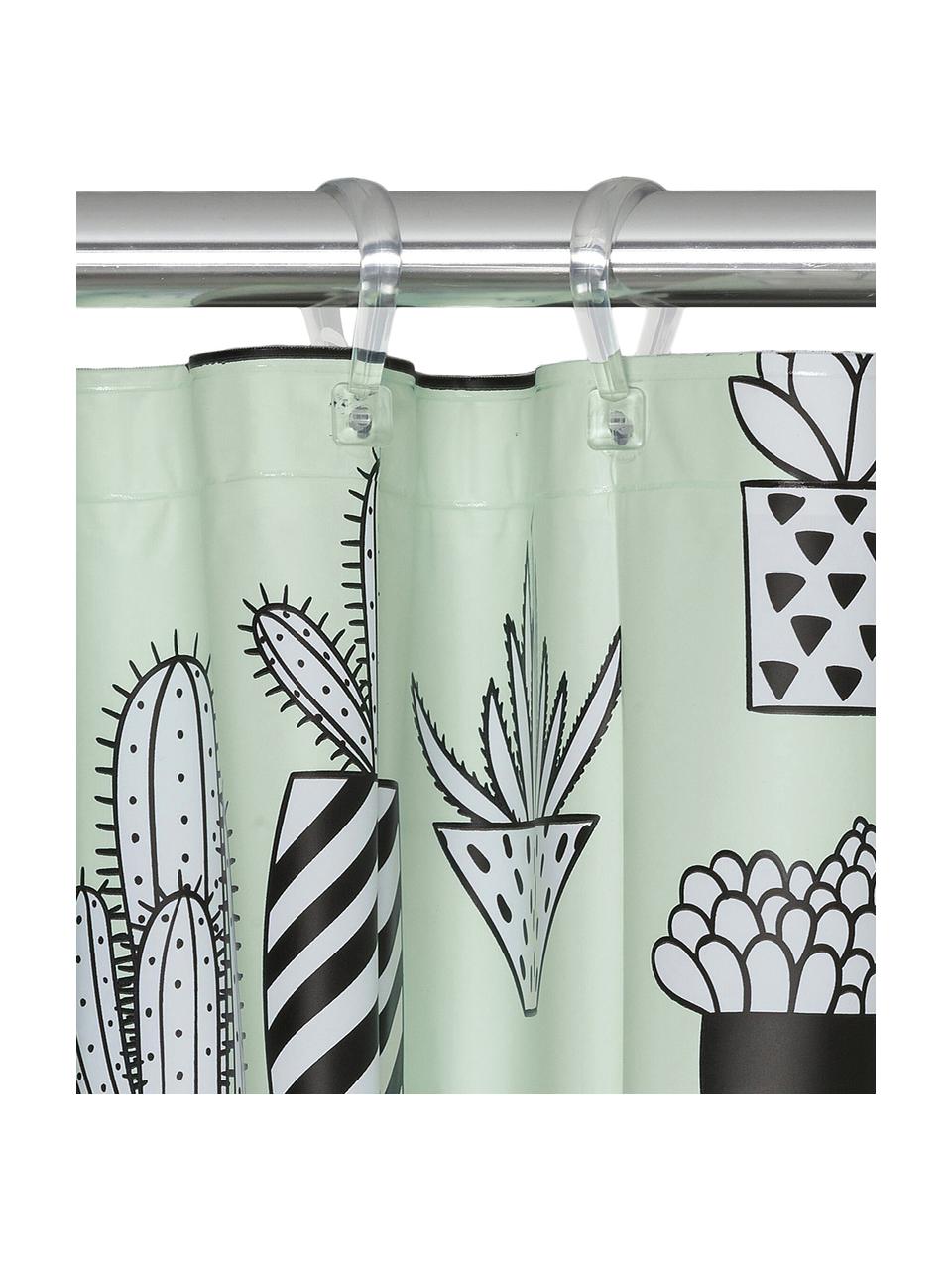 Duschvorhang Cactus mit Kaktus-Print, Kunststoff (PEVA), wasserdicht, Grün, Schwarz, Weiß, 180 x 200 cm