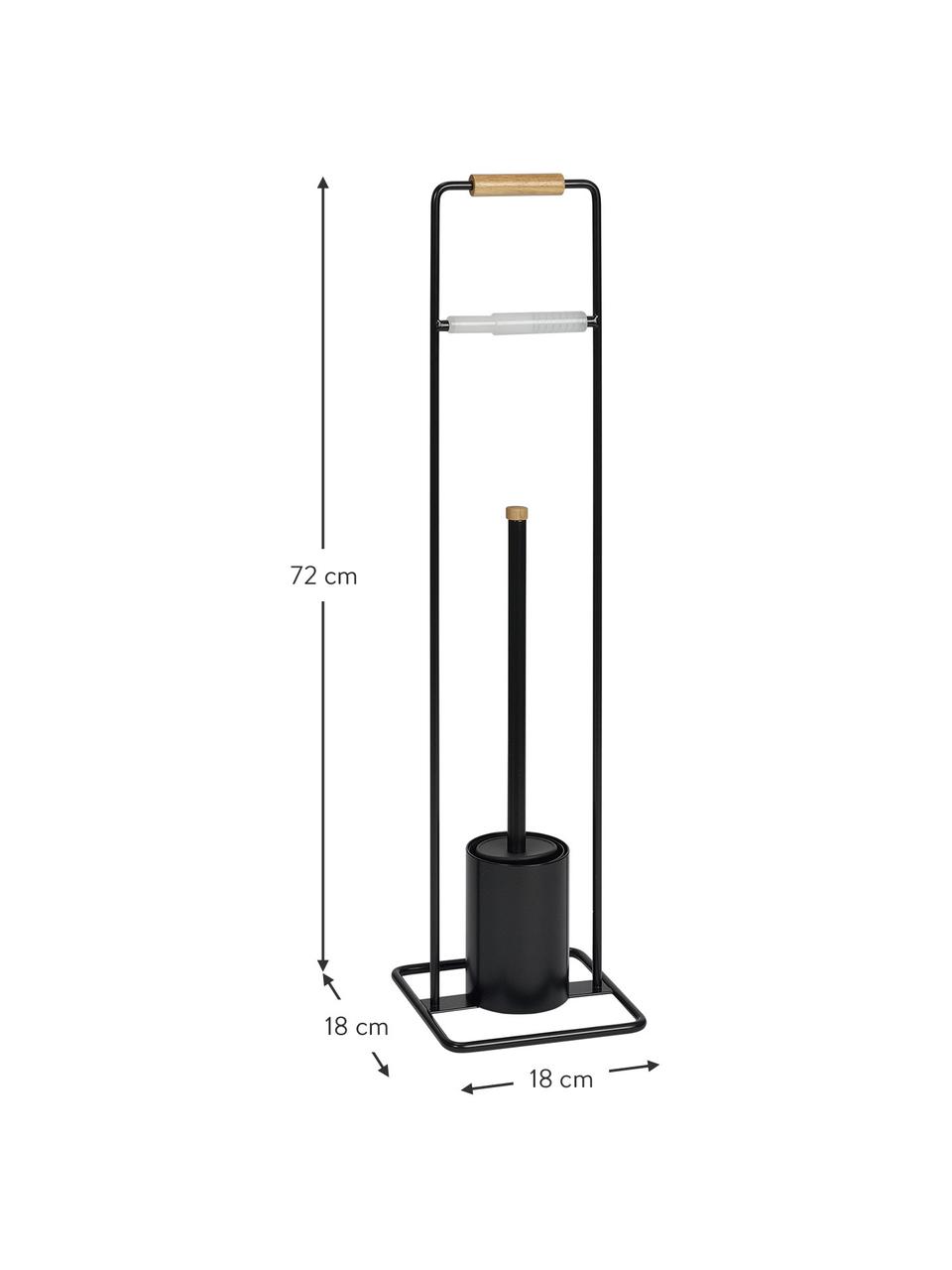 WC-papierhouder Barbican met toiletborstel, Metaal, gelakt rubberhout, Wit, rubberhoutkleurig, B 18 cm x H 72 cm