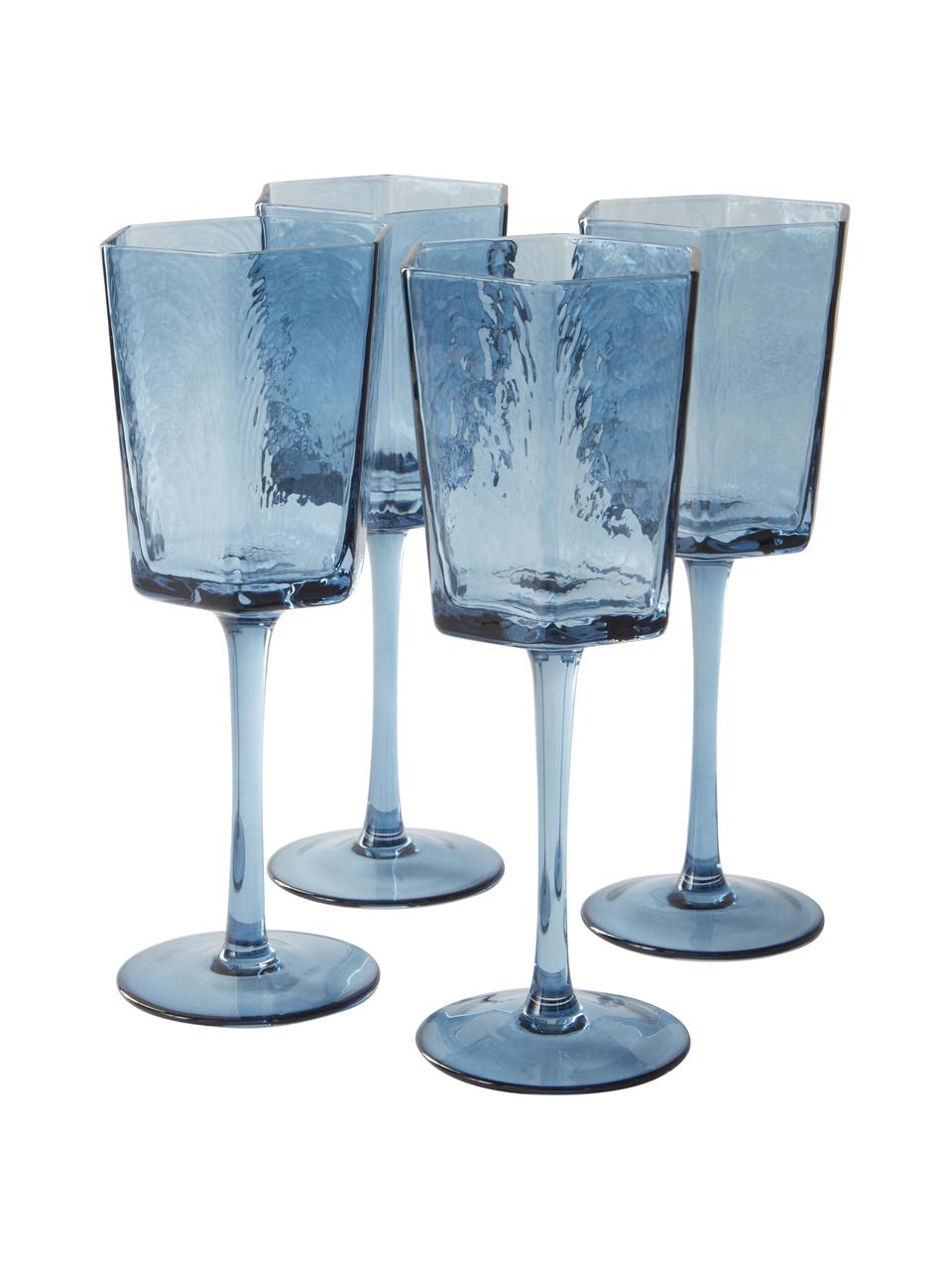 Copas de vino Amory, 4 uds., Vidrio, Azul transparente, Ø 9 x Al 22 cm, 350 ml